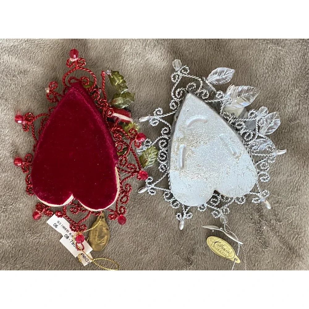 Vtg KATHERINE'S COLLECTION Heart Shaped PICTURE FRAME Christmas Ornaments ~ NEW